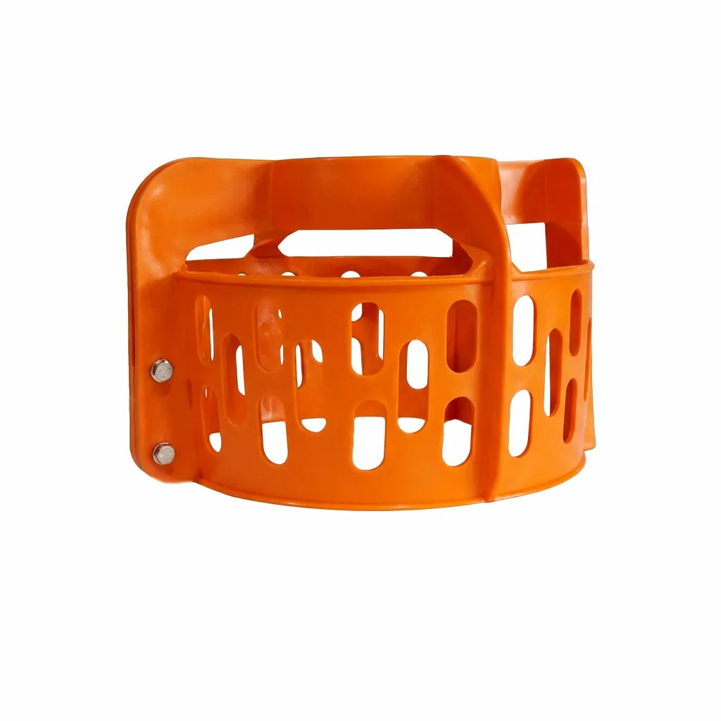 Orange high-impact composite propeller guard for 20-30HP outboard motors on a pure white background.