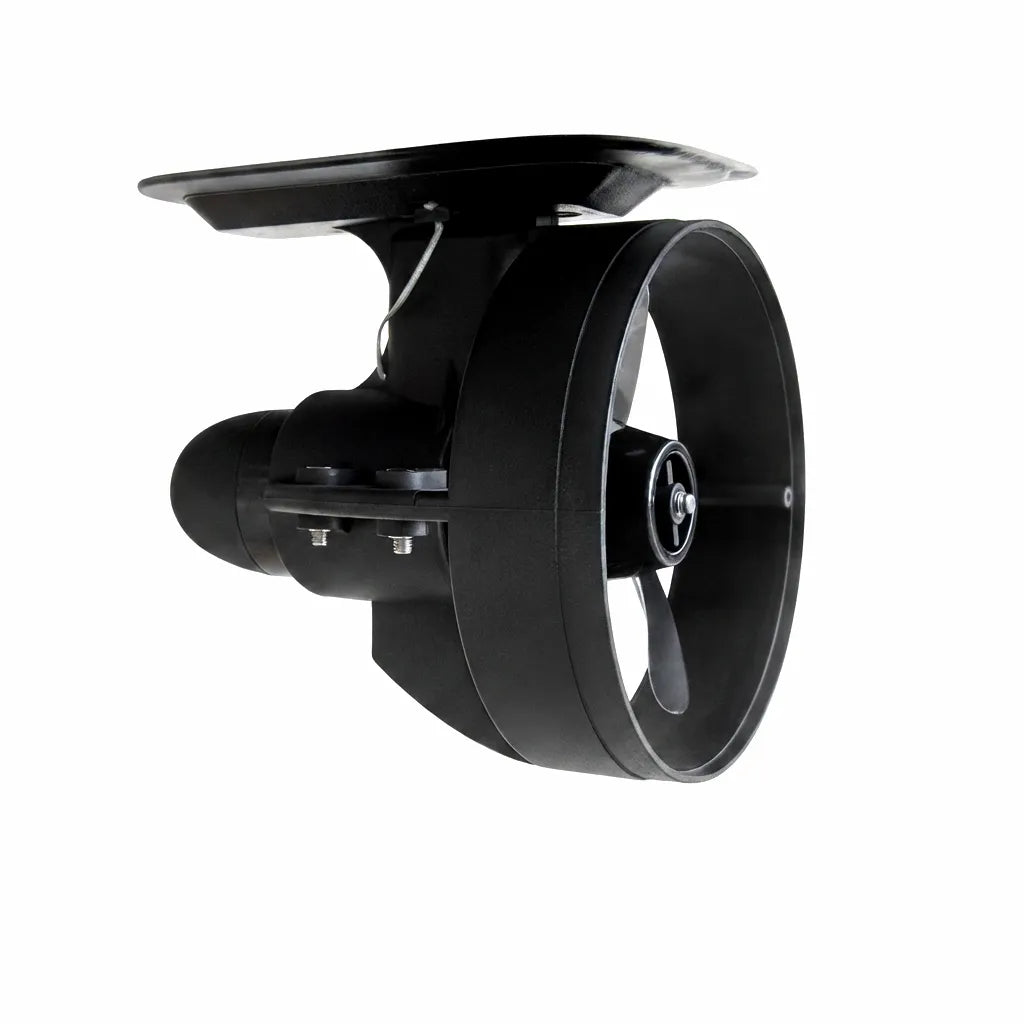 AirOw Marine electric fin motor for paddle boards and kayaks, featuring a ducted propeller design and universal fin compatibility.