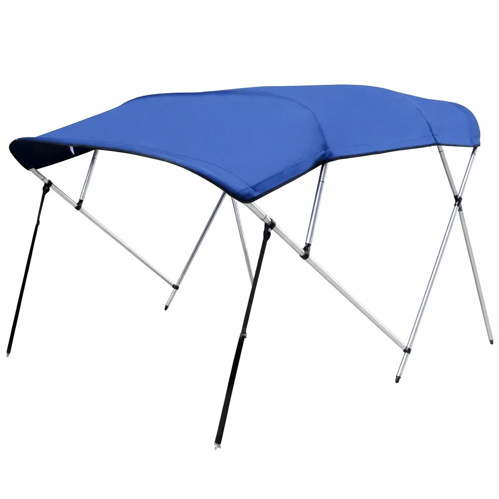 AirowMarine Blue Bimini Top with 6061-T6 Anodized Aluminum Frame and UV-Resistant 600D Marine Polyester Canopy, shown unfolded on a white background.