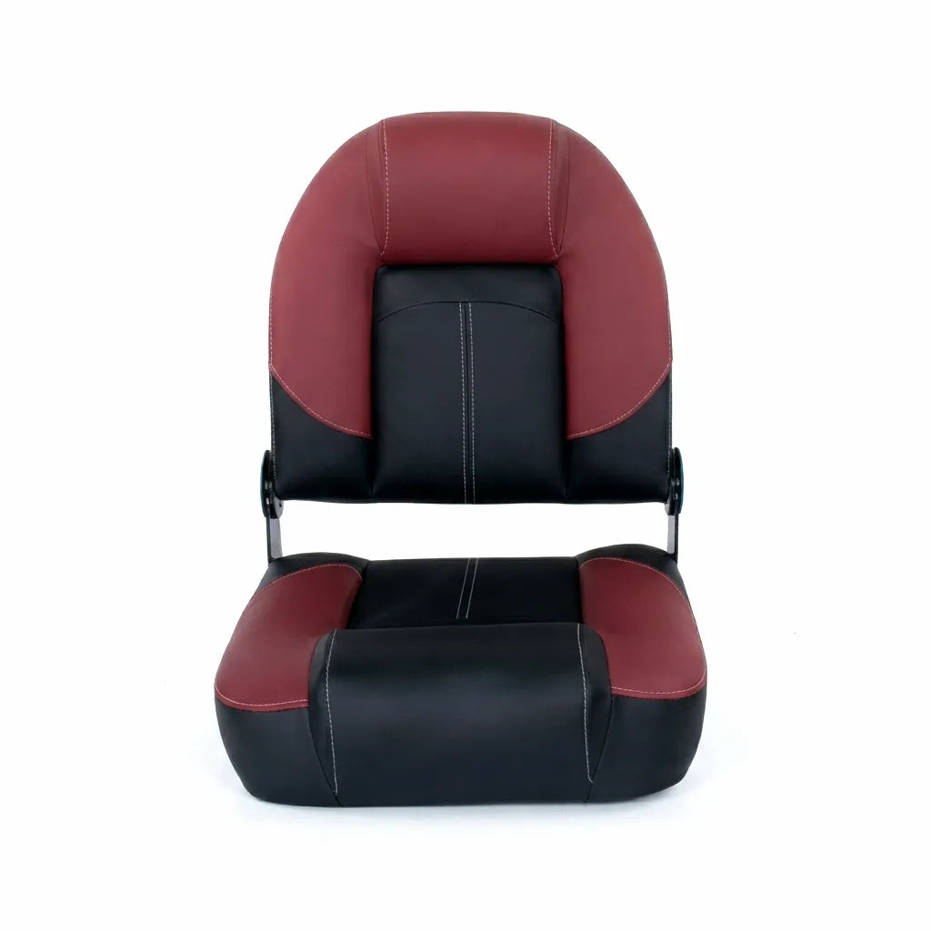 AirowMarine Folding Marine Pilot Seat, Red and Black, UV-Resistant Vinyl, Aluminum Alloy Frame, Soft Padded, Front View on White Background
