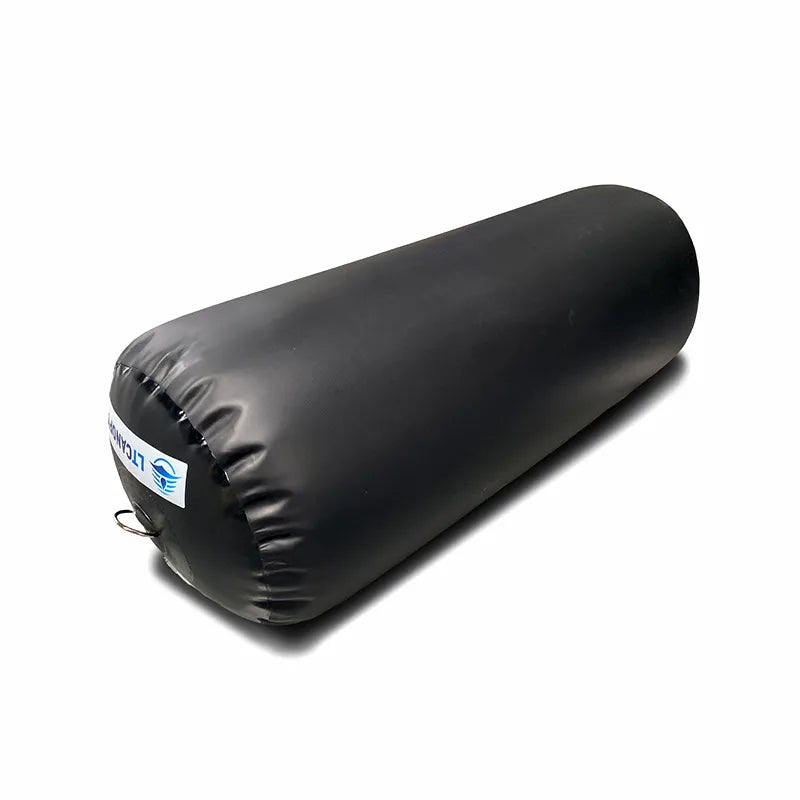 AirowMarine Inflatable Yacht Fender, Heavy-Duty Marine-Grade PVC, Black, with D-Ring Attachment on White Background