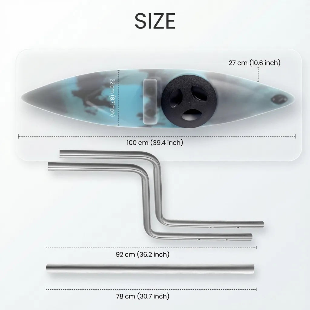 Technical dimension diagram showing 100cm pontoon length, 22cm width, and 92cm/78cm connecting rod lengths.