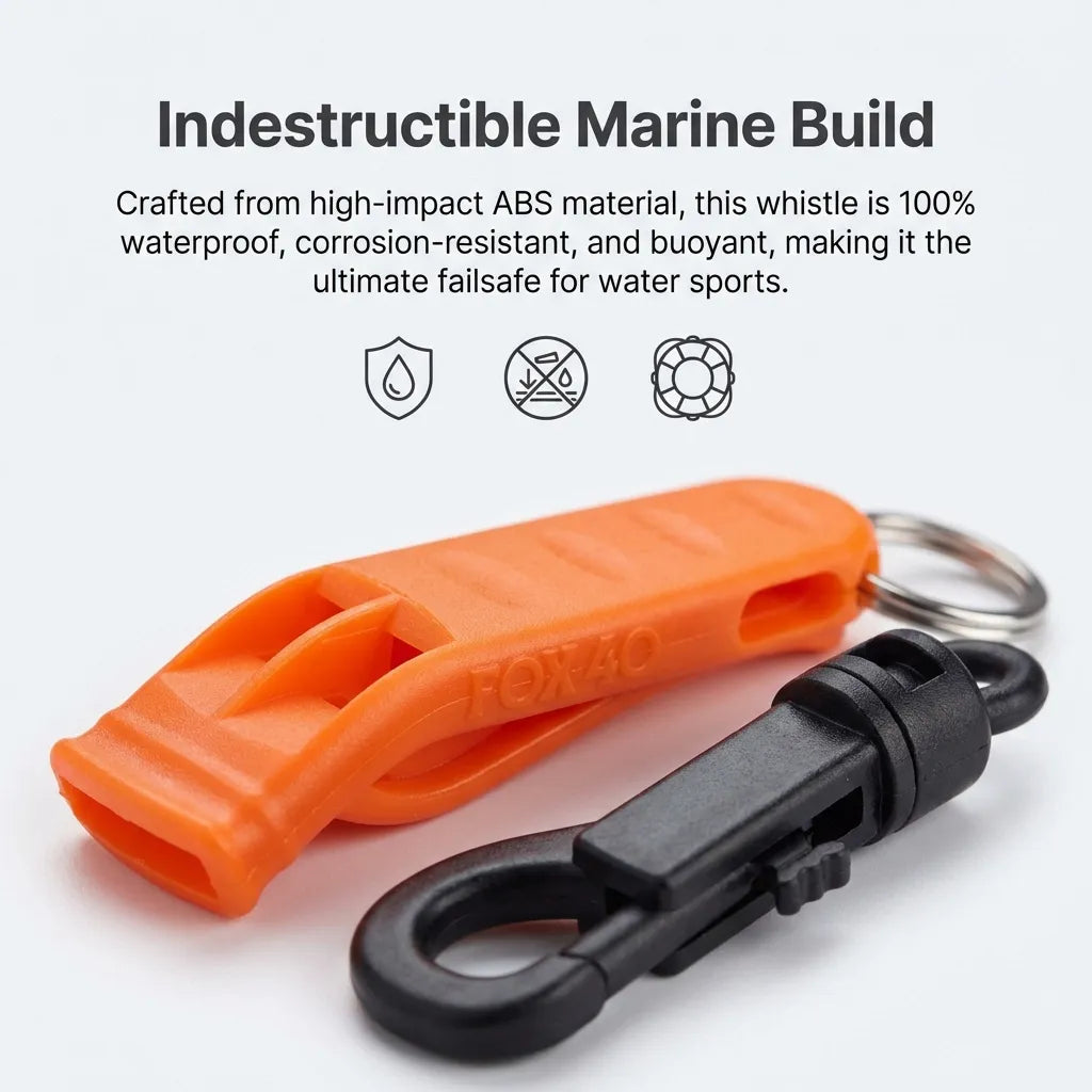 Close-up of the high-impact ABS material construction highlighting its waterproof, corrosion-resistant, and buoyant properties.