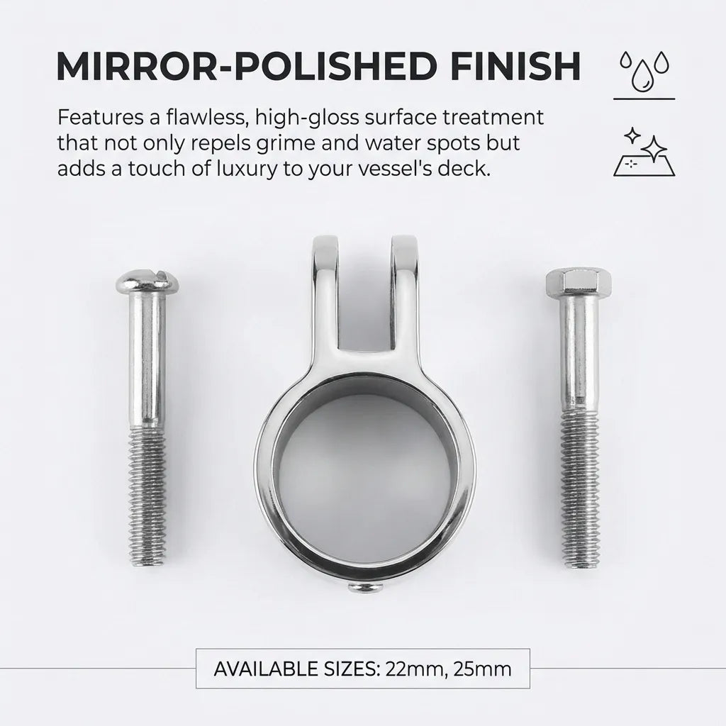 Top view of mirror-polished jaw slide with included stainless steel fastening bolts on a white surface.