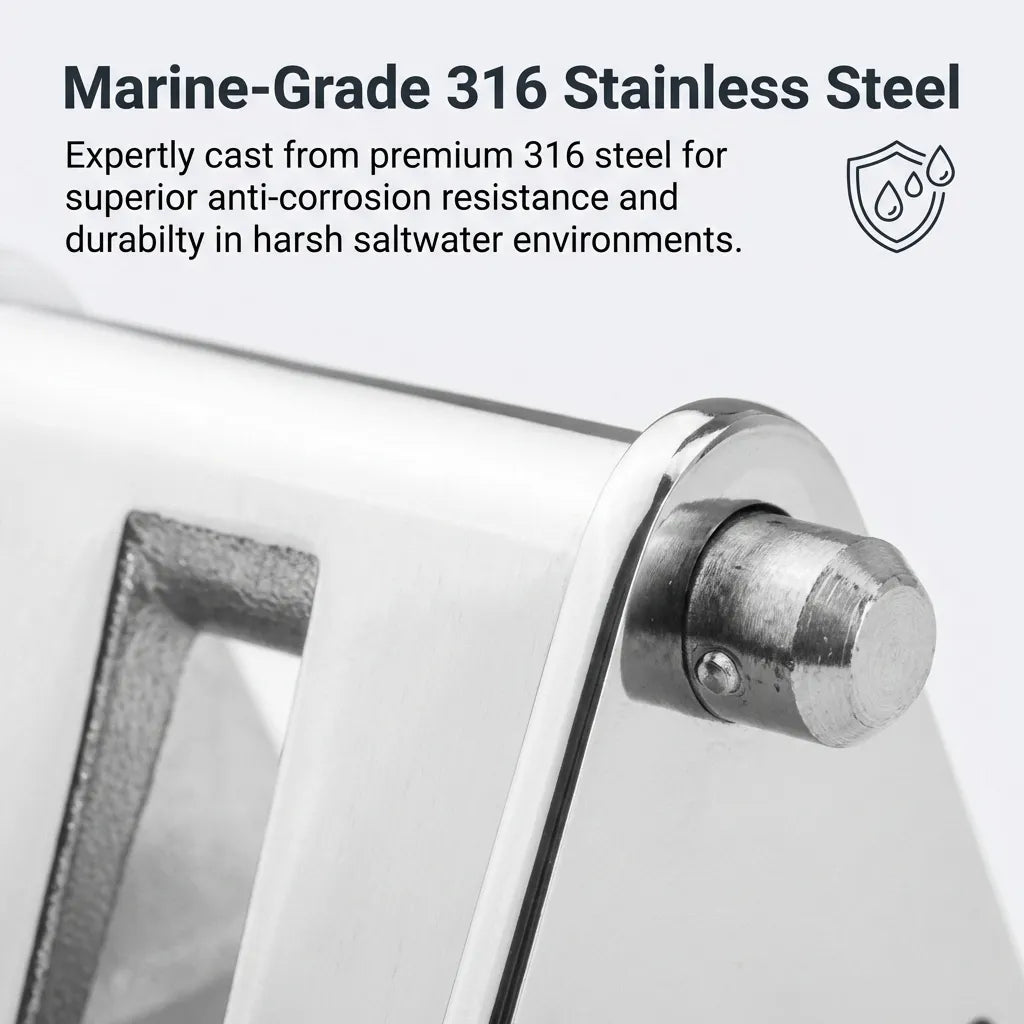 Macro view of the marine-grade 316 stainless steel surface showing precision casting and anti-corrosion finish.