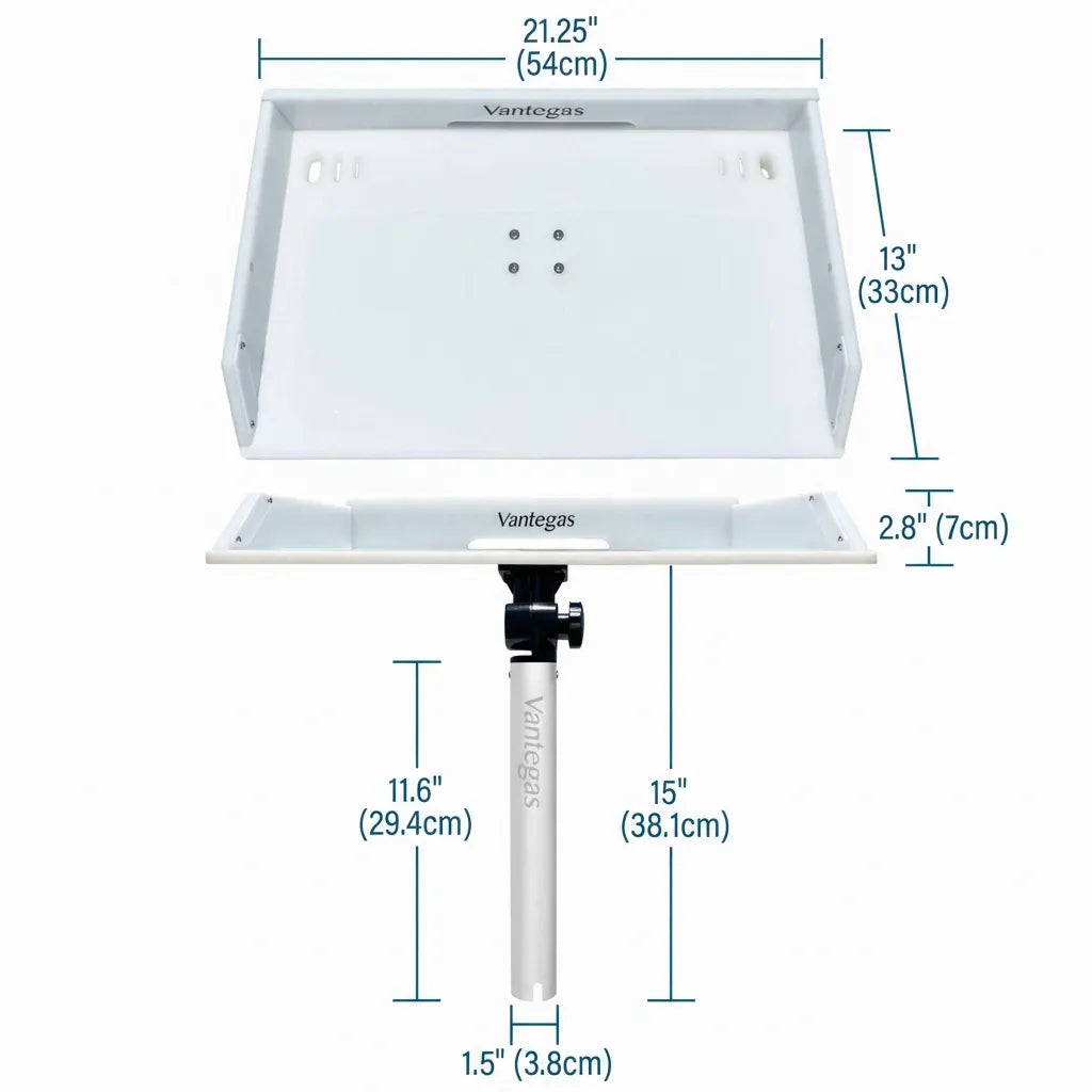 Overhead view of all components including the HDPE cutting board, adjustment arm, mounting base, and stainless steel hardware.