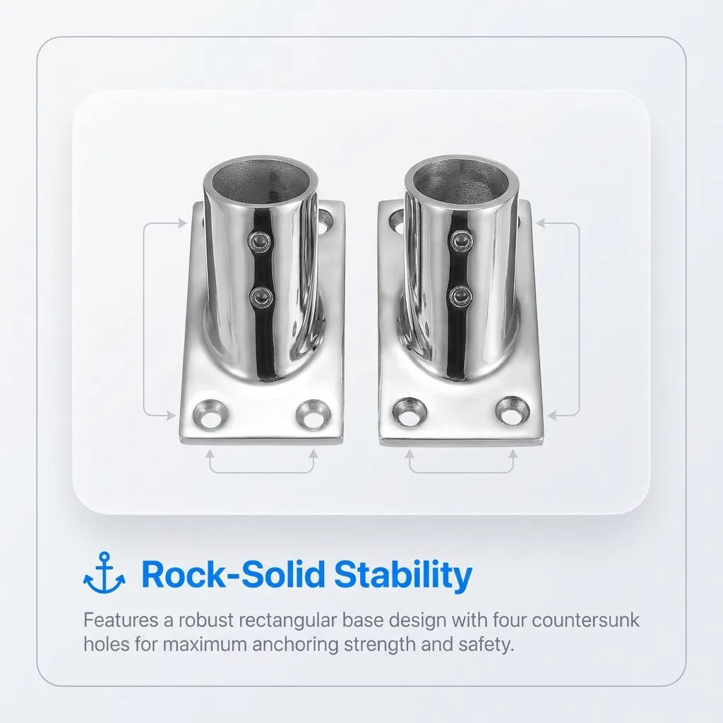Top-down view of two rail fittings showcasing the four countersunk mounting holes for flush-surface installation.