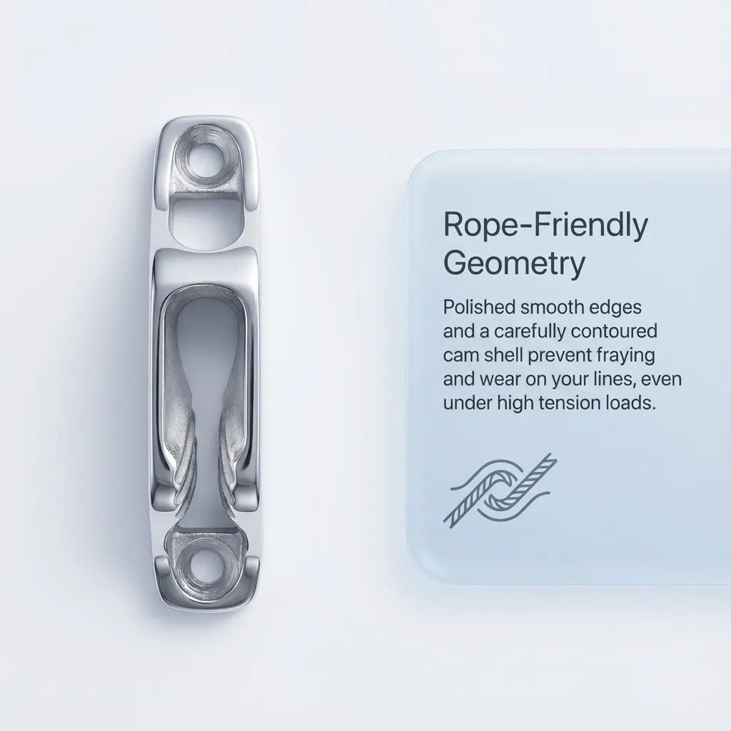 Top-down view focusing on the polished smooth edges and rope-friendly geometry designed to prevent line fraying under high tension.