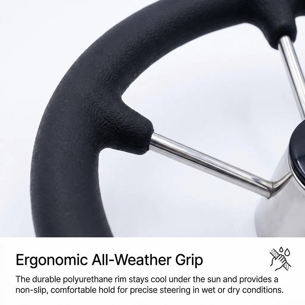 Close-up macro shot of the durable, non-slip polyurethane foam rim designed for ergonomic all-weather boat handling.
