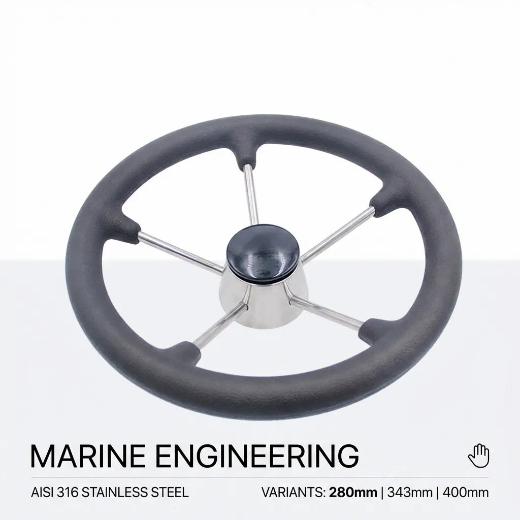 Product display showing the marine engineering quality and availability in 280mm, 343mm, and 400mm diameter sizes.
