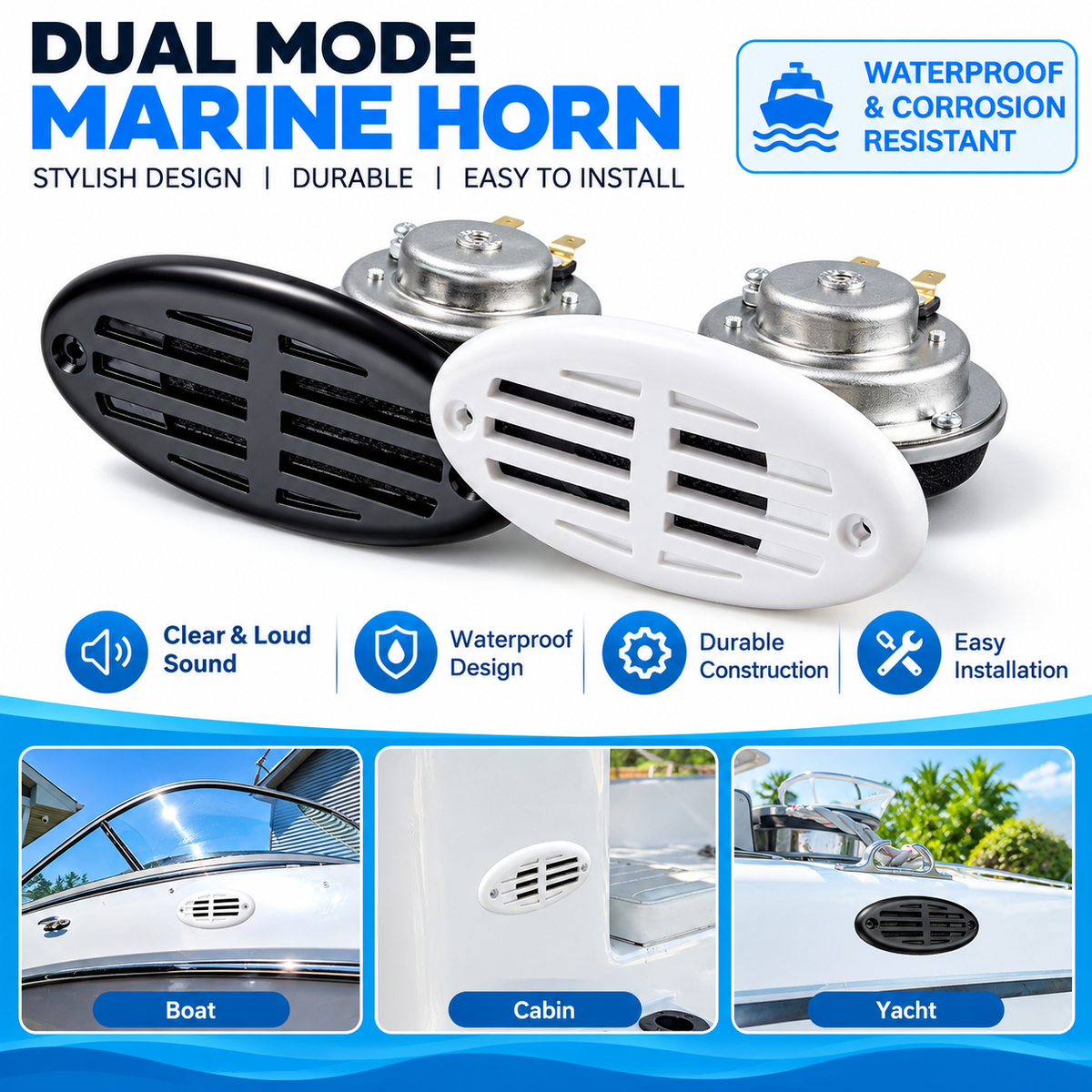 Marine Electric Horn - Ultra-Loud 12V 304 SS & IP-Rated Waterproof for Boats
