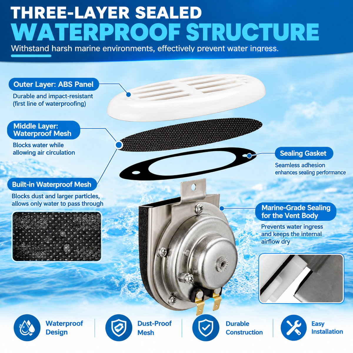 Marine Electric Horn - Ultra-Loud 12V 304 SS & IP-Rated Waterproof for Boats