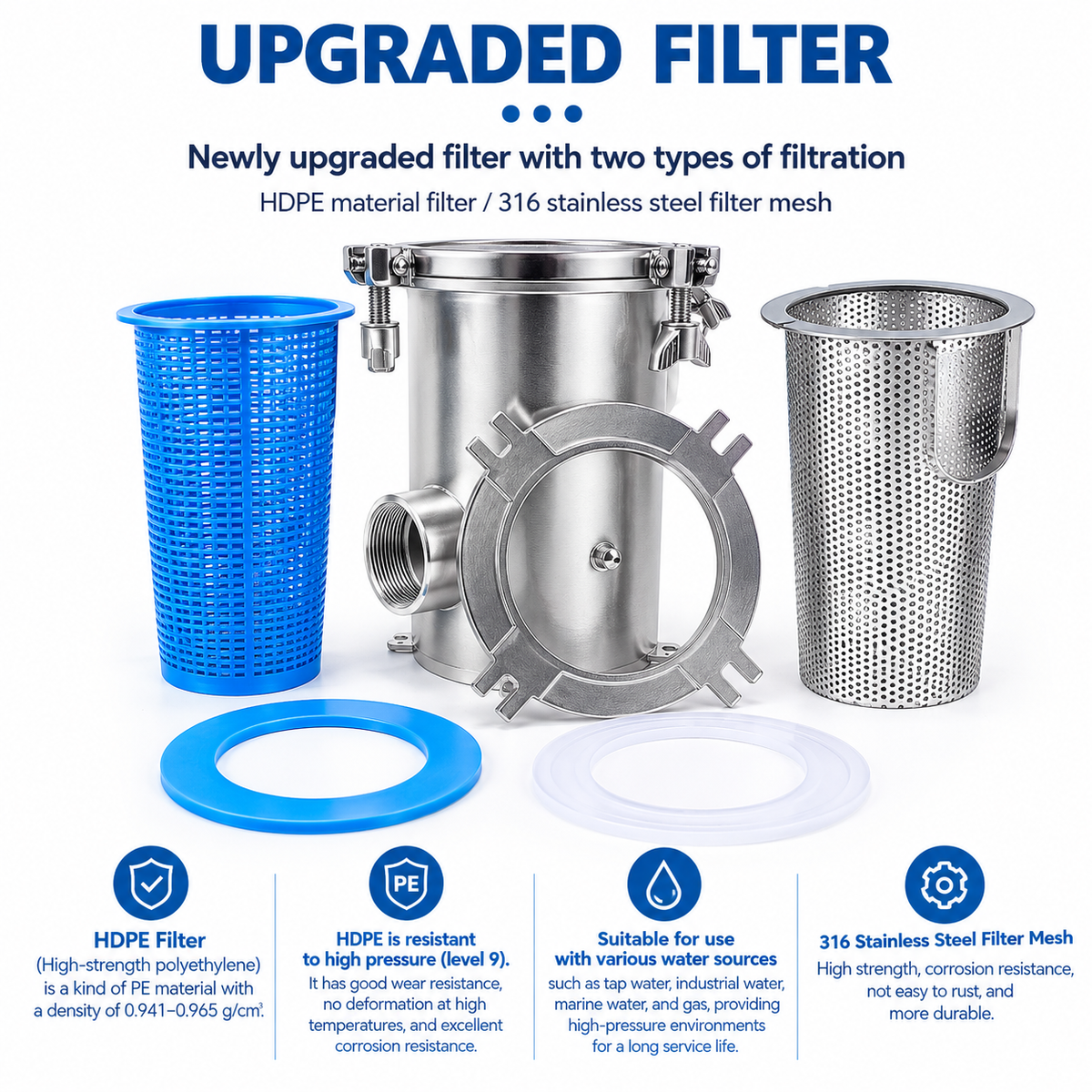 316 SS Marine Seawater Filter - Engine & Generator (Heavy-Duty)