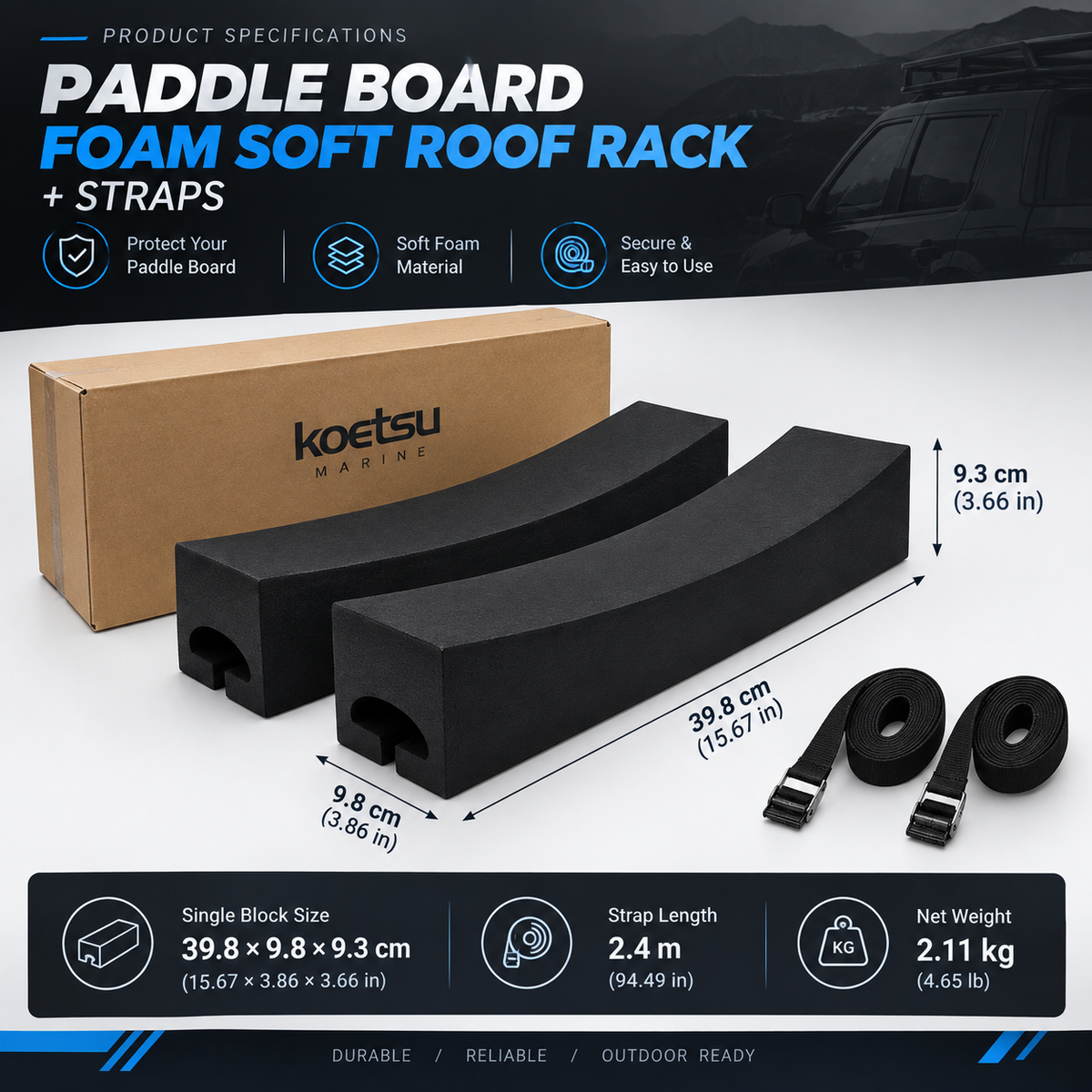 Airow Marine Universal Soft Roof Rack - Heavy-Duty Padded for Kayaks & SUPs