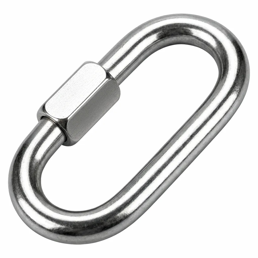 High-strength industrial quick link connector with hex-locking nut on a white background, featuring a premium galvanized finish for corrosion resistance.