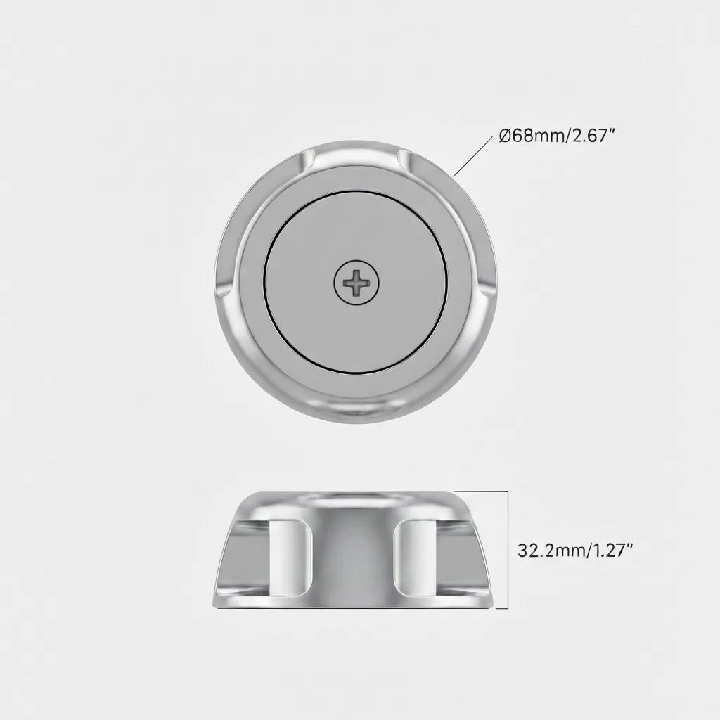 Product dimension diagram showing 68mm diameter and 32.2mm height for low-profile horizontal mounting.