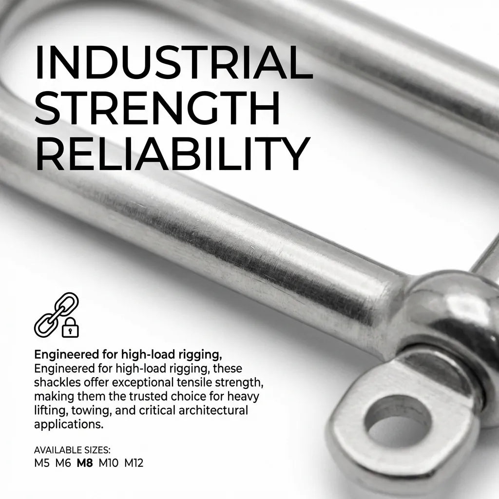 Close-up macro shot of the polished surface and forged body of the industrial-grade rigging shackle.