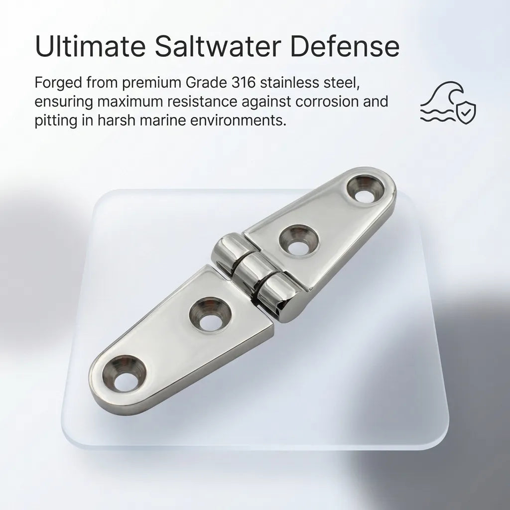 Infographic titled 'Ultimate Saltwater Defense' explaining the Grade 316 stainless steel construction for maximum corrosion resistance in marine environments.