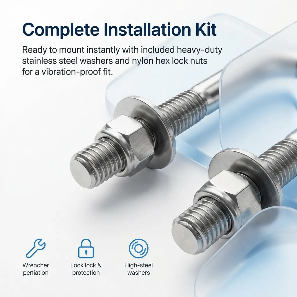 Macro shot of the heavy-duty threads and nylon-insert hex lock nuts designed for a vibration-proof fit.
