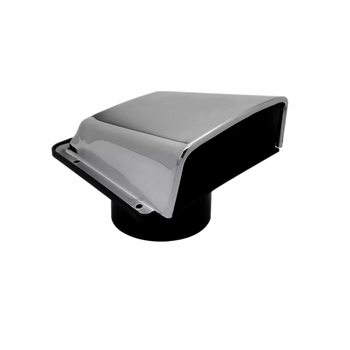 High-gloss mirror-polished 316 Stainless Steel marine cowl vent and exhaust port with black rubber base, designed for yacht and boat ventilation