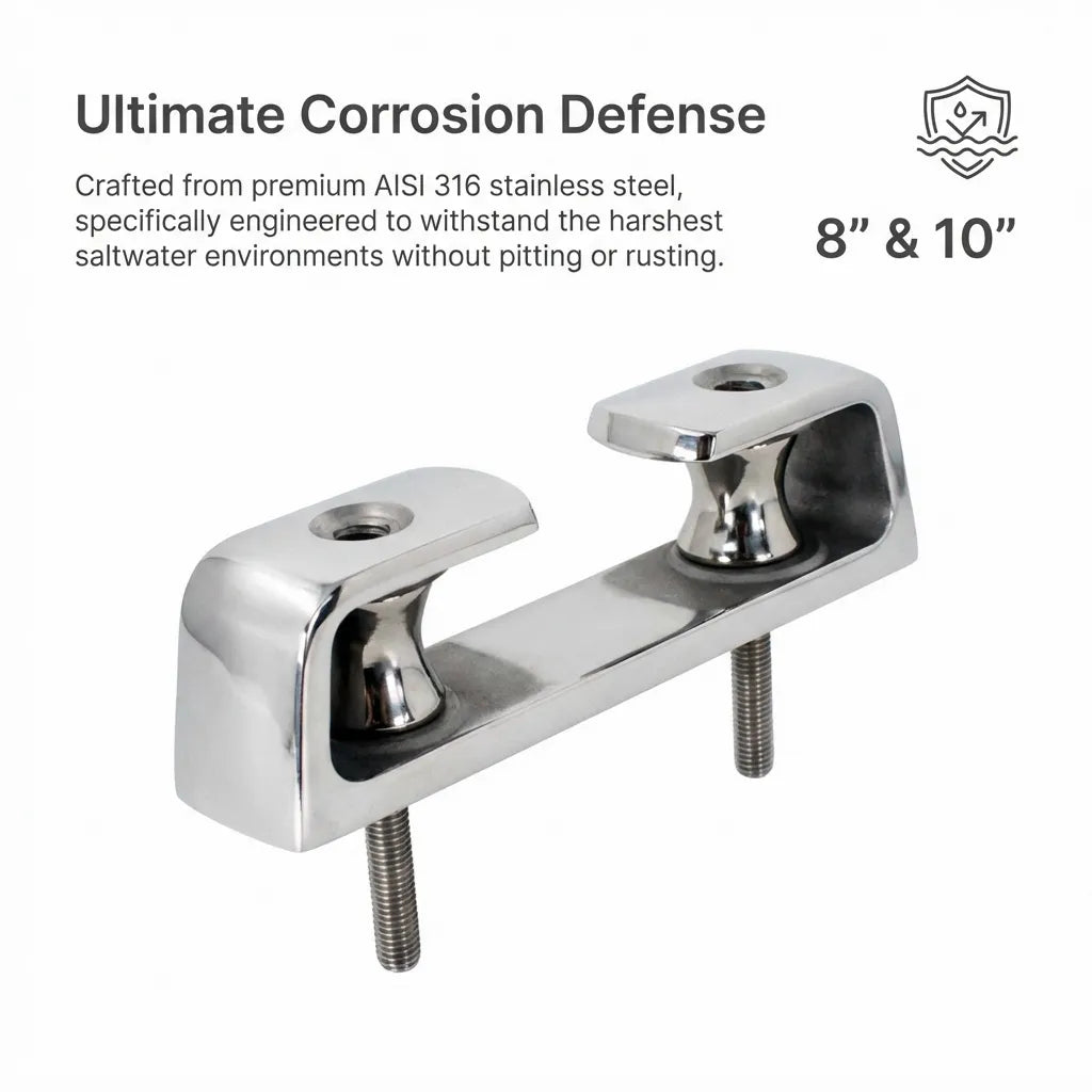 Detailed shot of the AISI 316 stainless steel body highlighting ultimate corrosion defense and 8-inch or 10-inch sizing.