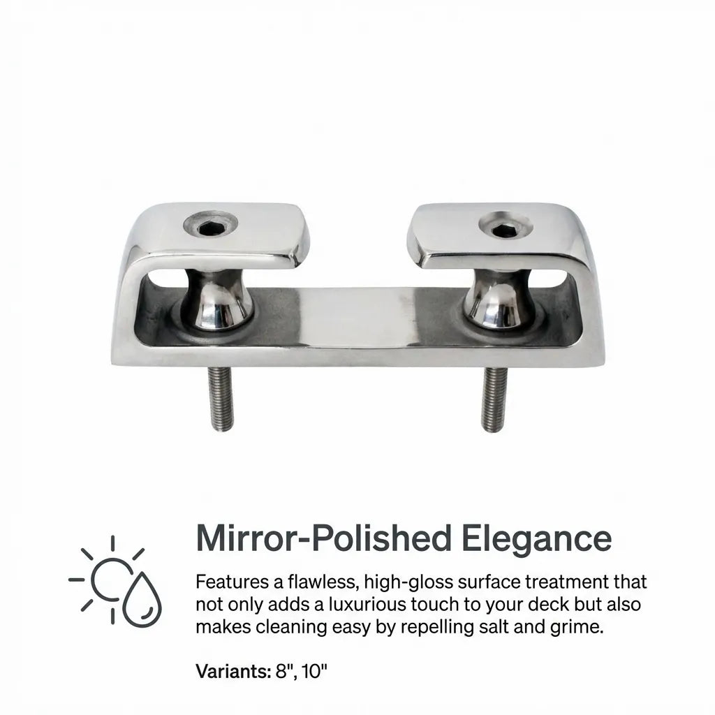 View from above showing the mirror-polished elegance and mounting bolts of the fairlead.