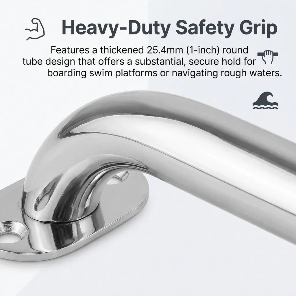 Close-up detail of the 25.4mm one-inch round tube design for heavy-duty safety grip on swim platforms.