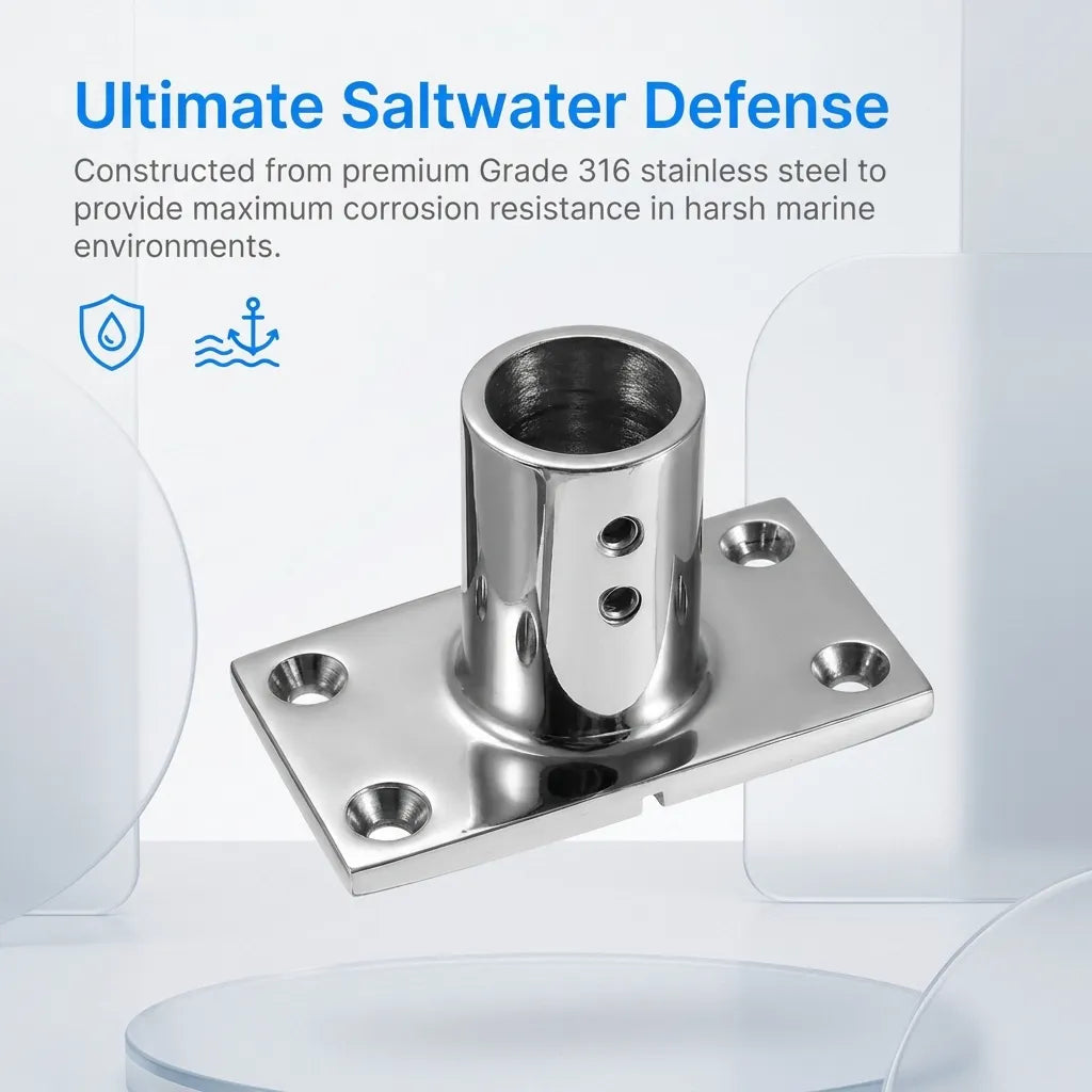 Infographic highlighting Grade 316 stainless steel construction for ultimate saltwater defense and maximum corrosion resistance in marine environments.