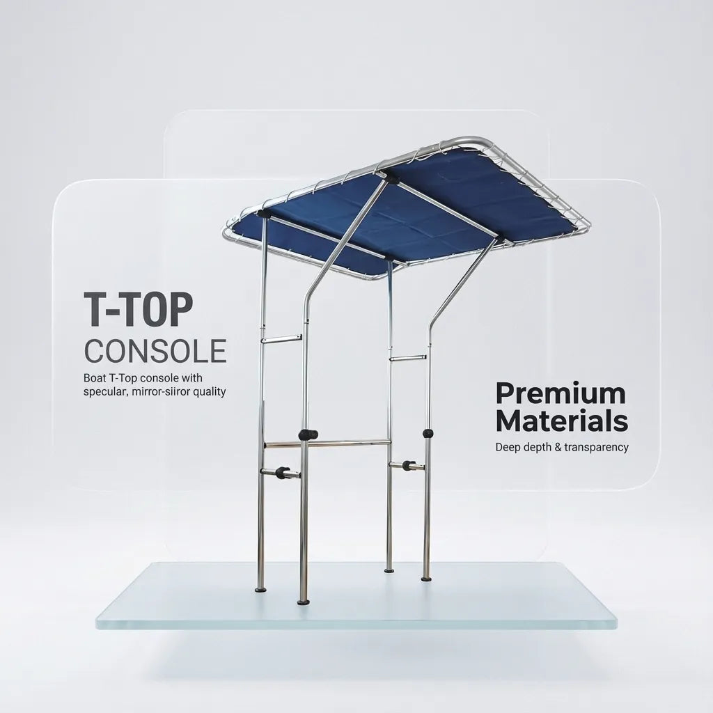Structural skeleton of the boat T-top frame showing the 25mm bright dipped aluminum tubing and cross-support geometry.