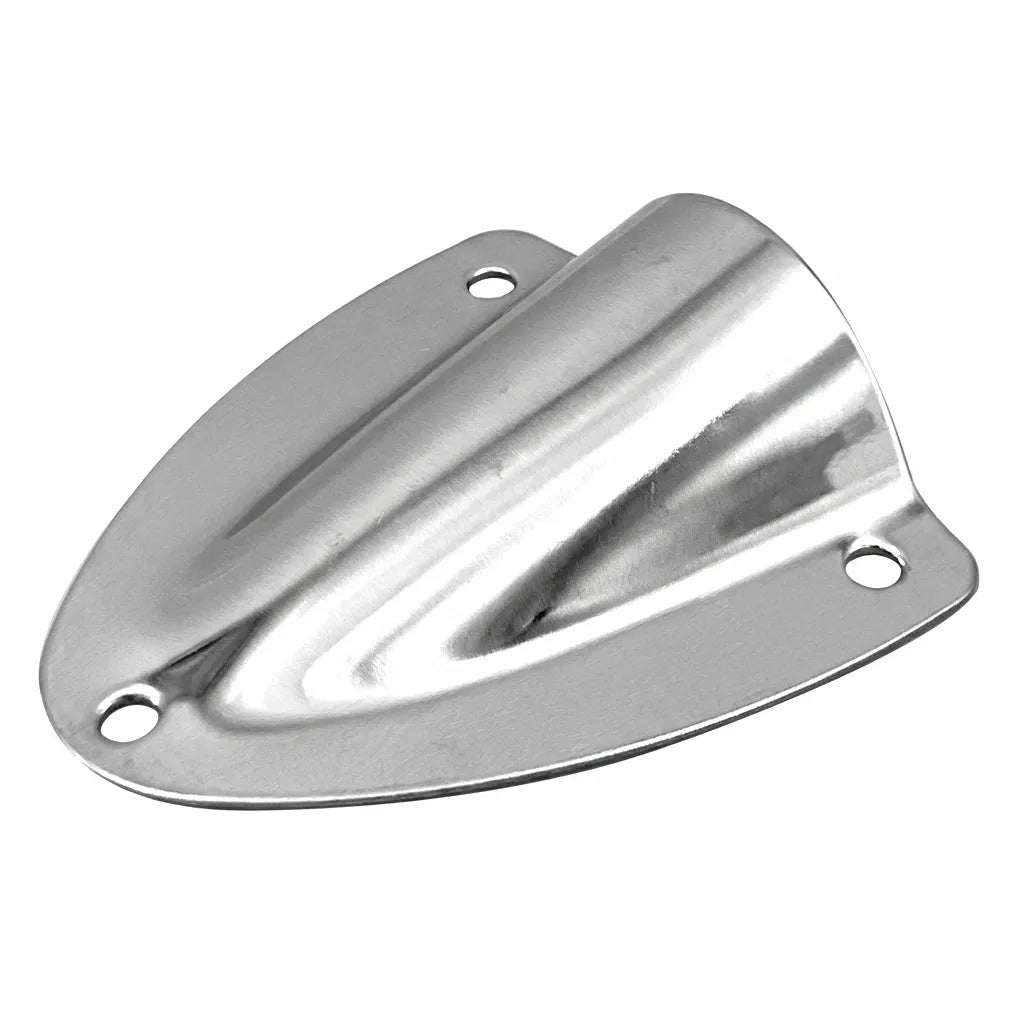 Perspective view of a Large 316 Stainless Steel Midget Clam Shell Vent with mirror-polished finish on a pure white background.