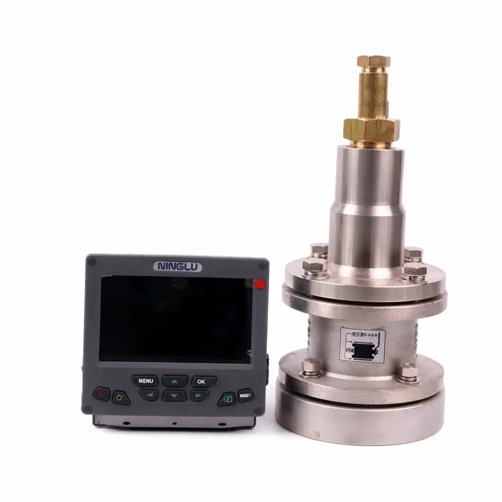 Ninglu DS99 7-inch Marine Doppler Speed Log display unit and thru-hull marine-grade stainless steel transducer sensor on white background.