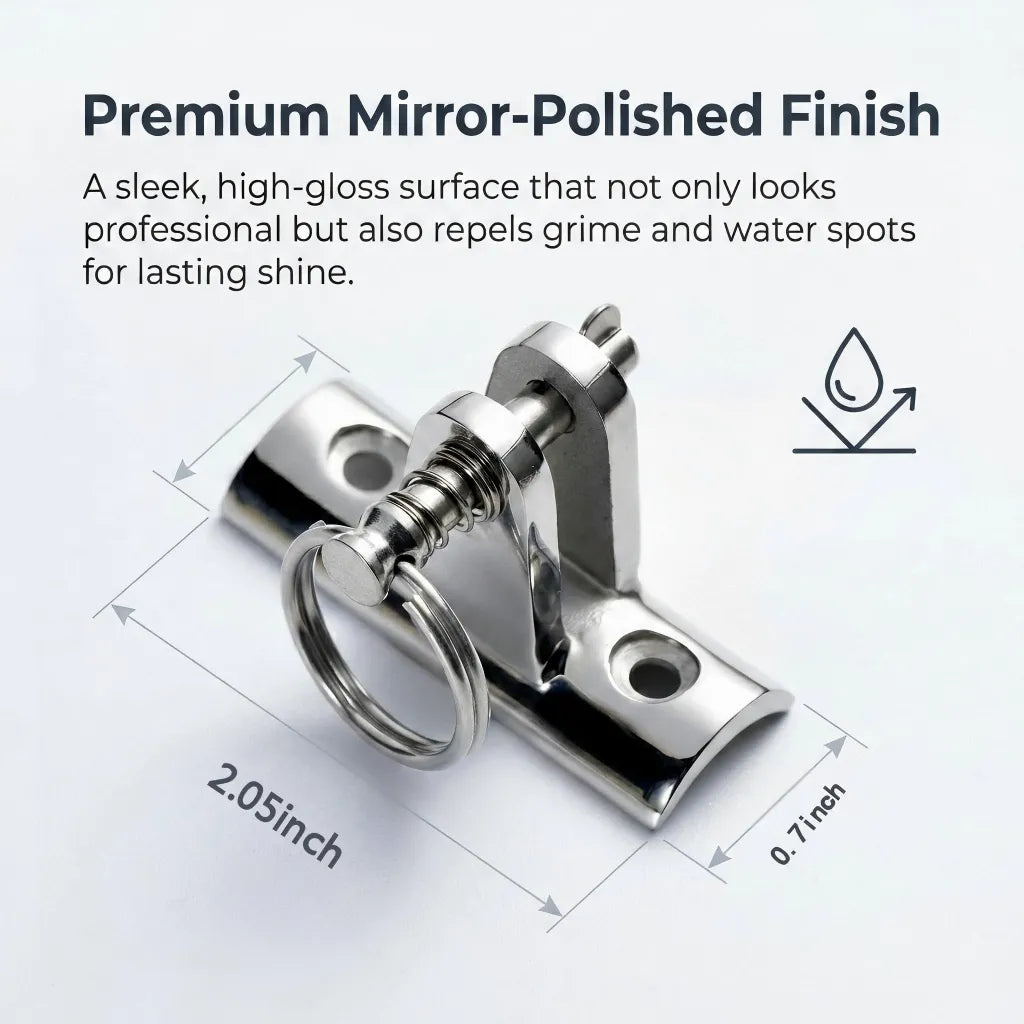 Angled view showing the concave base dimensions for 7/8 inch and 1 inch boat tubing mounting.