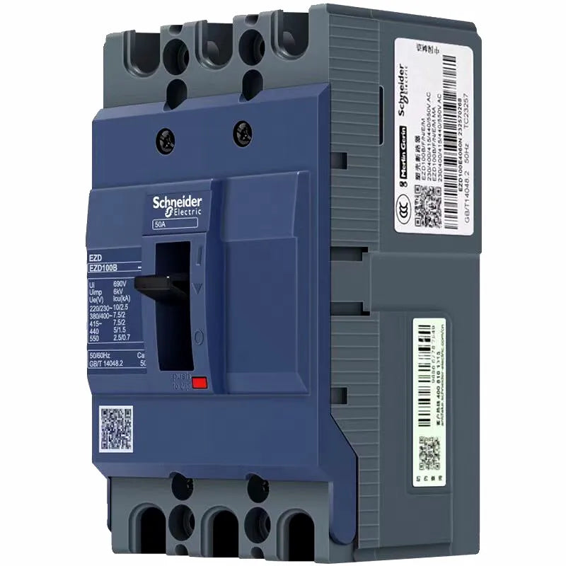 Schneider Electric EZD100B 100A 4-Pole Marine Plastic-Case Circuit Breaker, 690V, 10kA interrupting capacity, designed for robust power distribution.