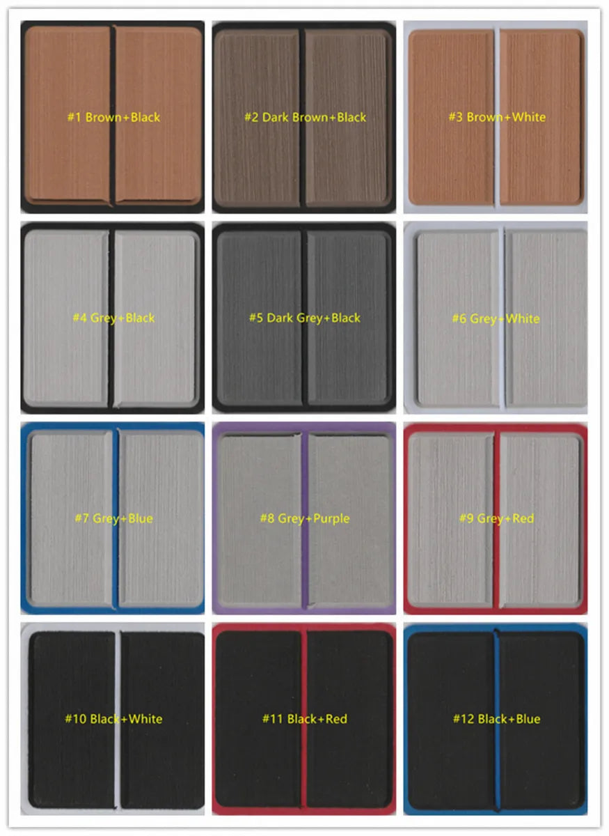 Swatch panel displaying 12 distinct multi-colorway marine EVA foam options including brown, gray, black, and contrast pin-striping combinations.