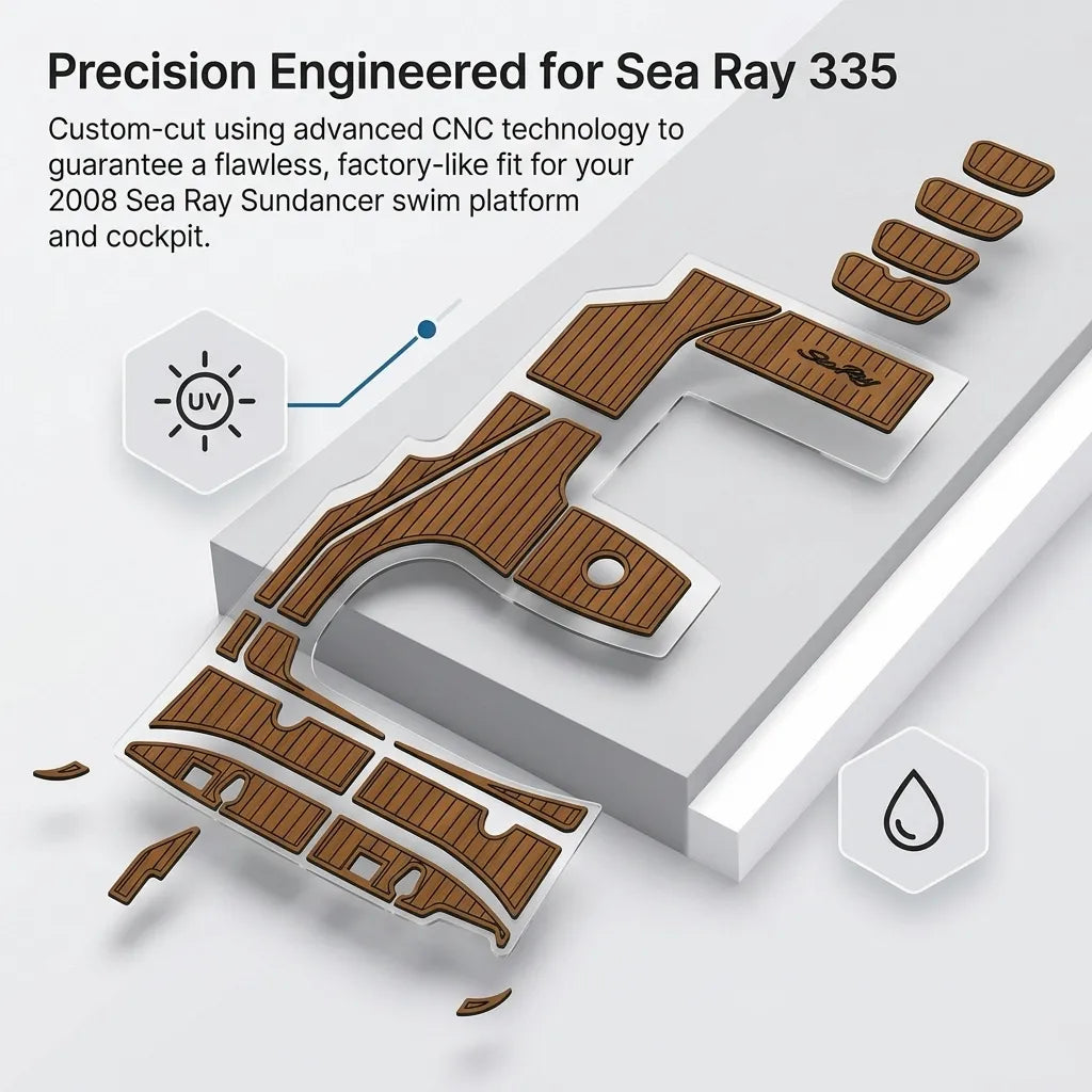 Close-up diagram showcasing the precision CNC-cut edges and dual-layer structure of the non-slip marine foam flooring kit.