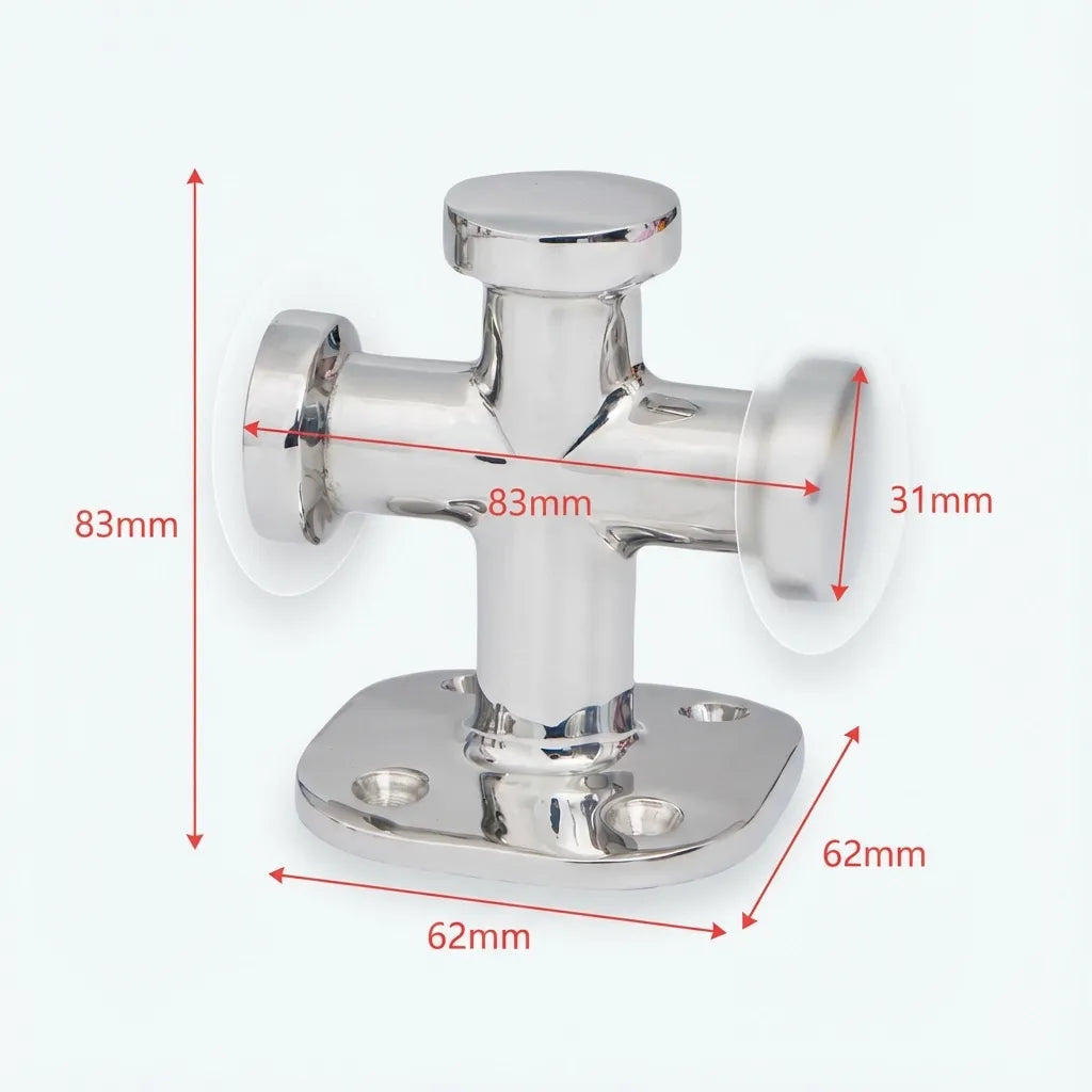 Technical diagram overlay showing the bollard dimensions: 83mm height, 83mm cross-bar width, 31mm top diameter, and a 62mm square base plate.