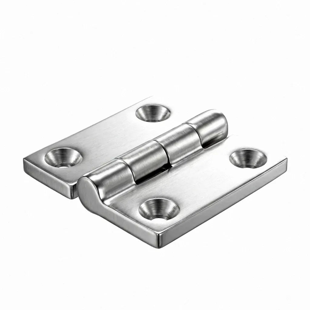Top-down view of a heavy-duty 316 stainless steel marine-grade butt hinge with mirror polish finish on a white background.