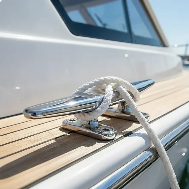 Stainless steel boat cleat and marine deck hardware