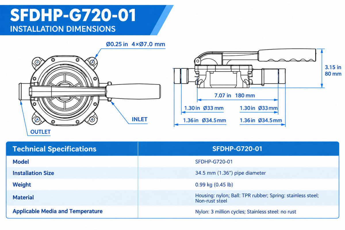 Manual Marine Bilge Pump - High-Capacity Saltwater Resistant Diaphragm