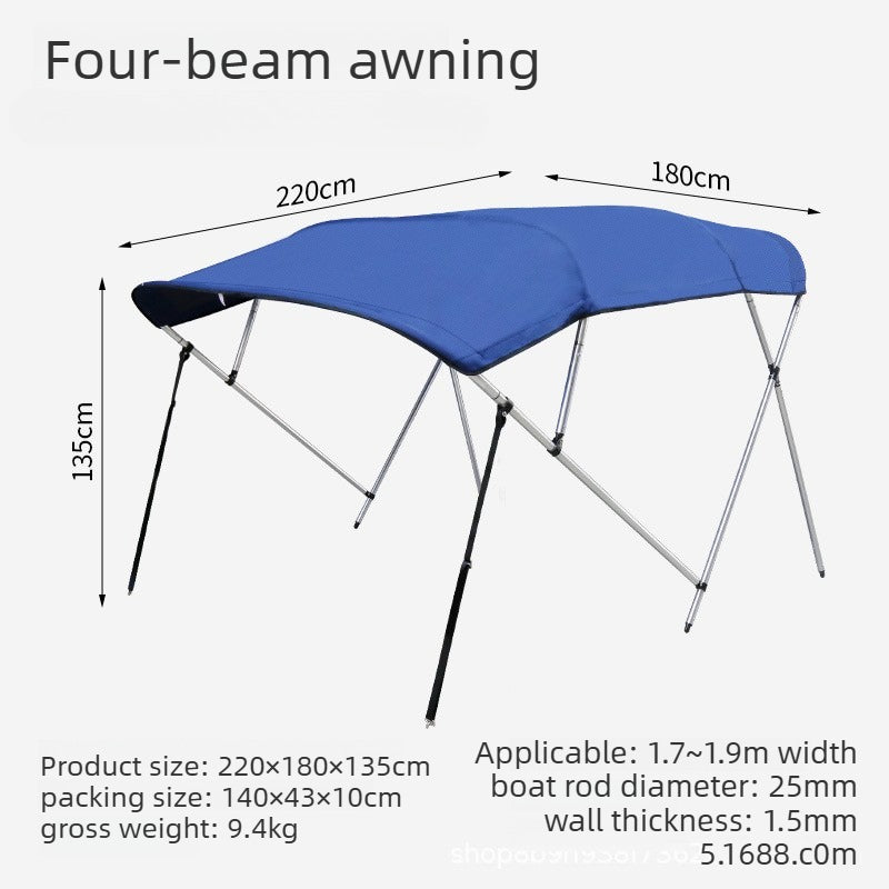 AirowMarine Folding Boat Bimini Top - UV-Resistant Blue Canopy w/ Aluminum Frame