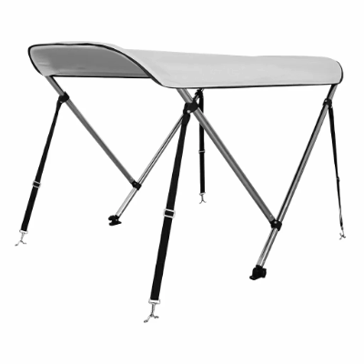 2-Bow Bimini Top Boat Cover with Grey 600D Oxford Fabric and 6063 Aluminum Frame for Marine Sun Protection