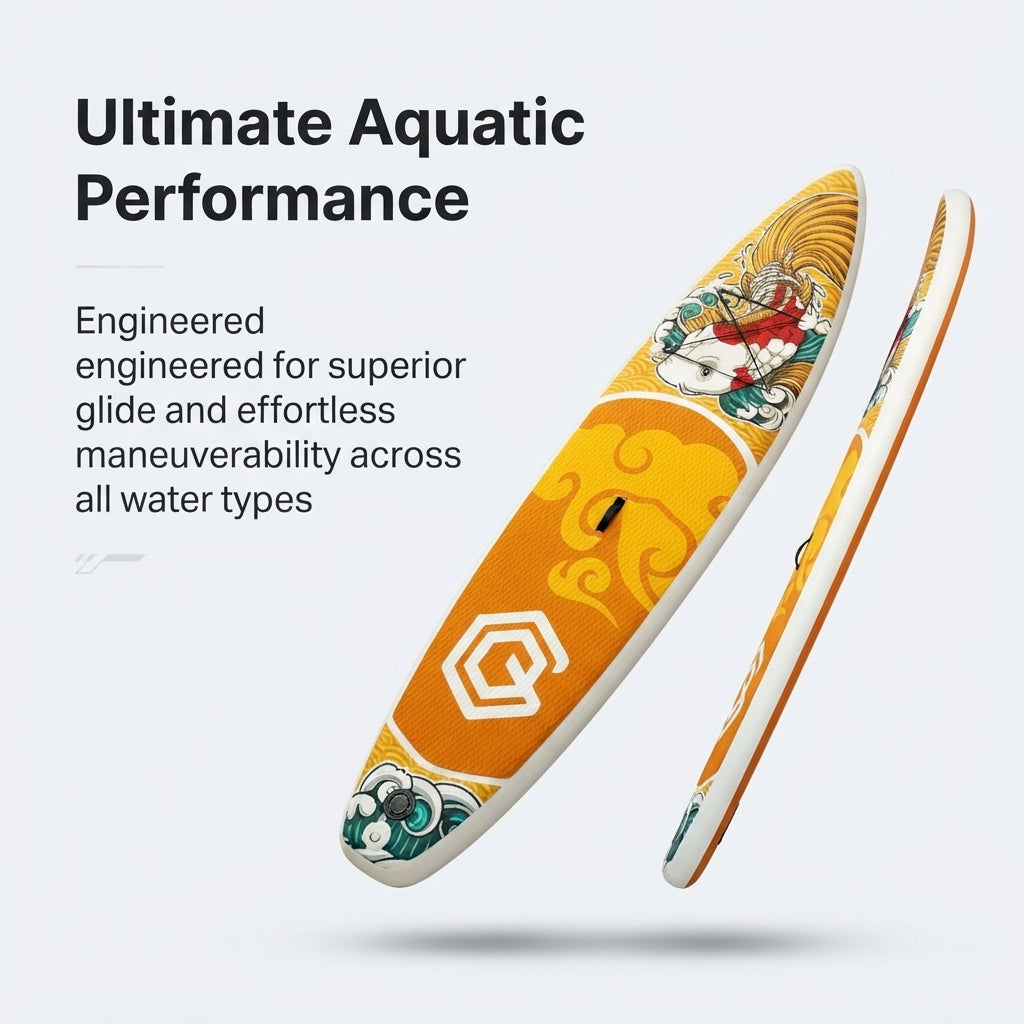 Inflatable SUP Paddleboard - 180kg Capacity, Portable Design & Koi Graphic