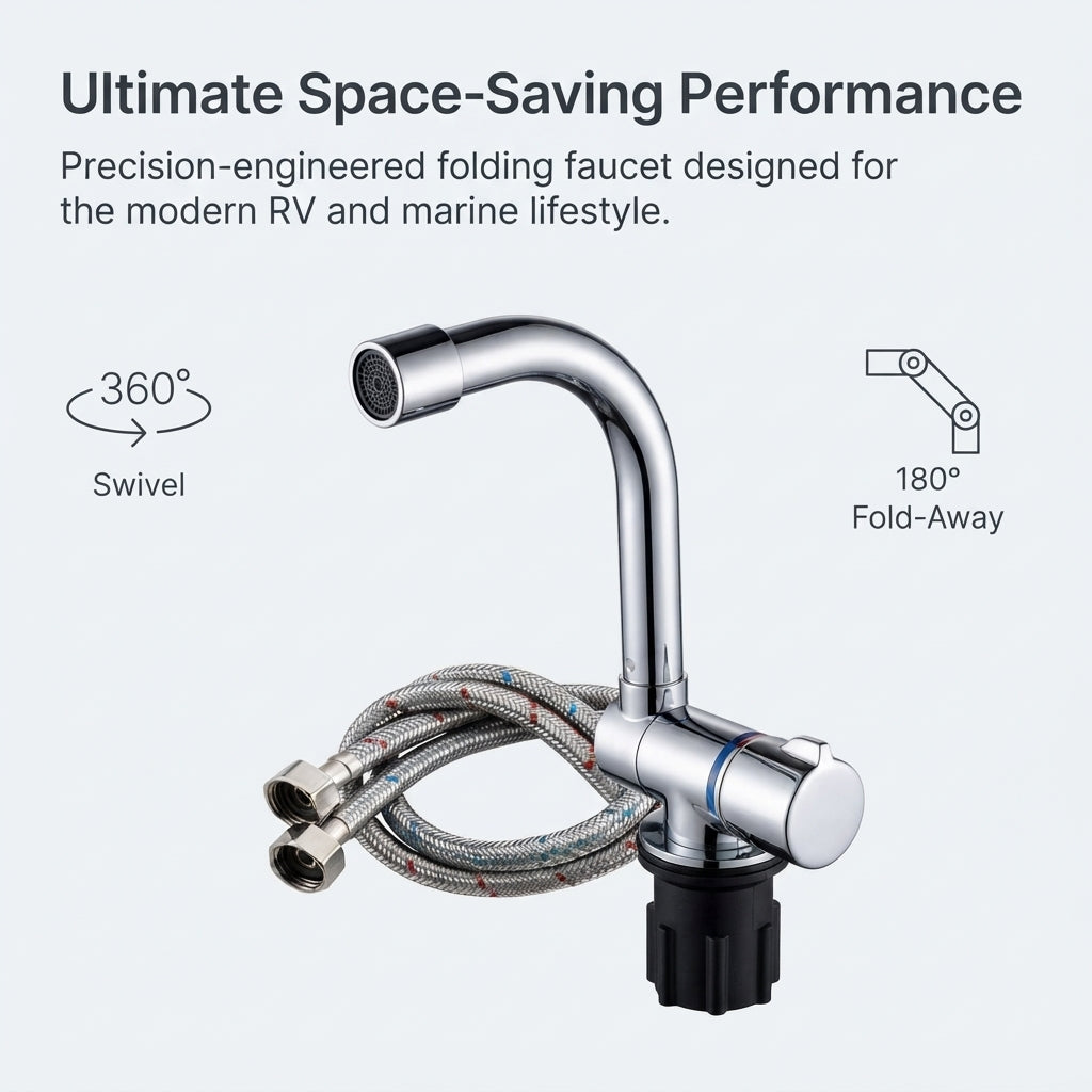 Marine Folding Hot/Cold Faucet - 360° Swivel, Brass Core, Chrome Finish