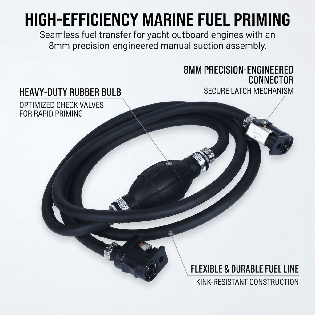 Marine Outboard Fuel Line Assembly - 8mm Hose & Priming Bulb