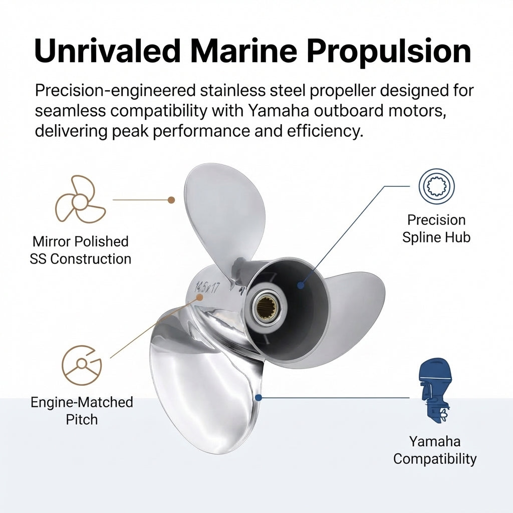 Stainless Steel 14.5x17 Boat Propeller - Yamaha Outboard Compatible