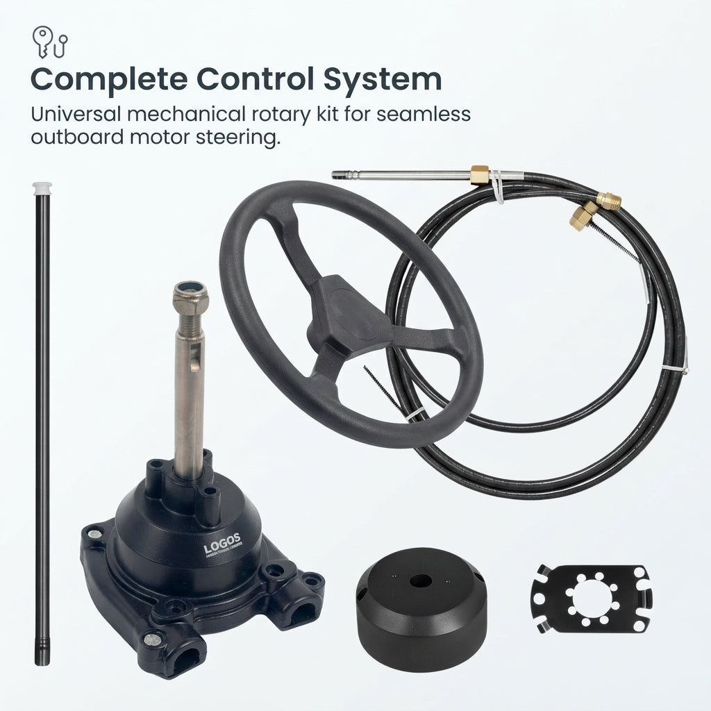 Universal Mechanical Marine Rotary Steering Kit - Corrosion-Resistant Helm & Cable