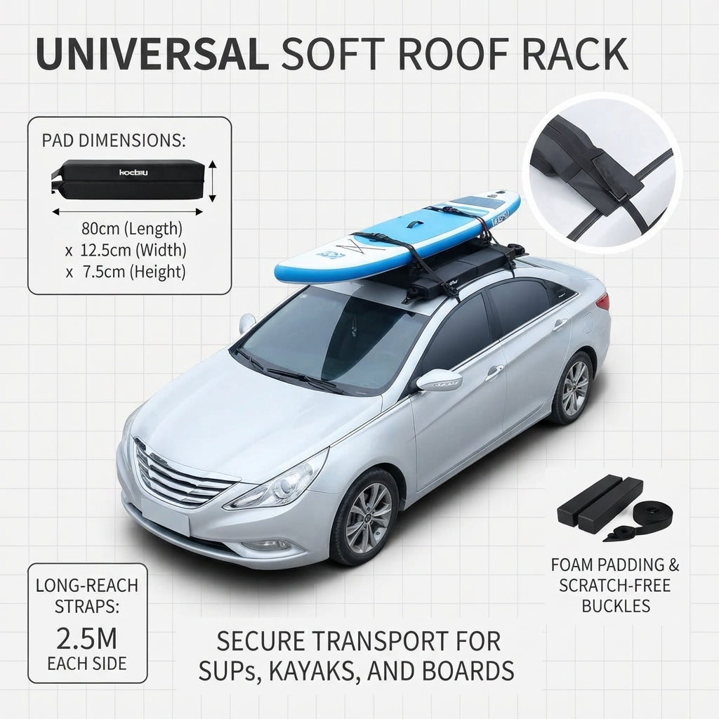 Airow Marine Universal Soft Roof Rack - Heavy-Duty Padded for Kayaks & SUPs