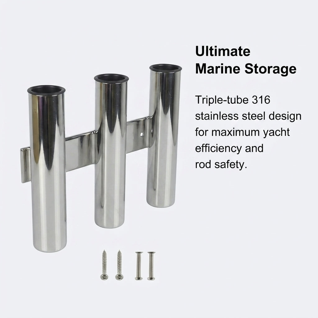 Airow Marine Triple 316 SS Fishing Rod Holder - Mirror Polished Mount