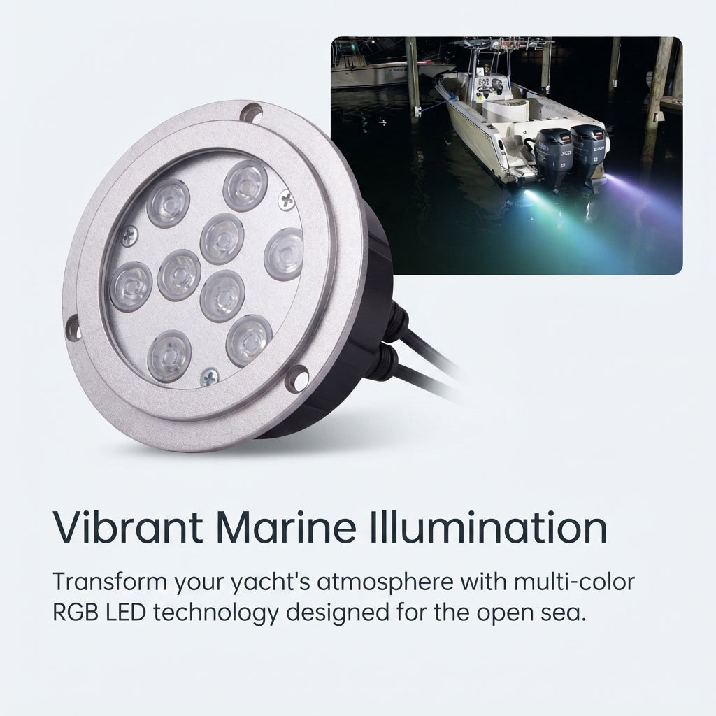316 Stainless Steel Underwater LED Boat Light - RGB Color-Changing 12-24VDC (98mm)