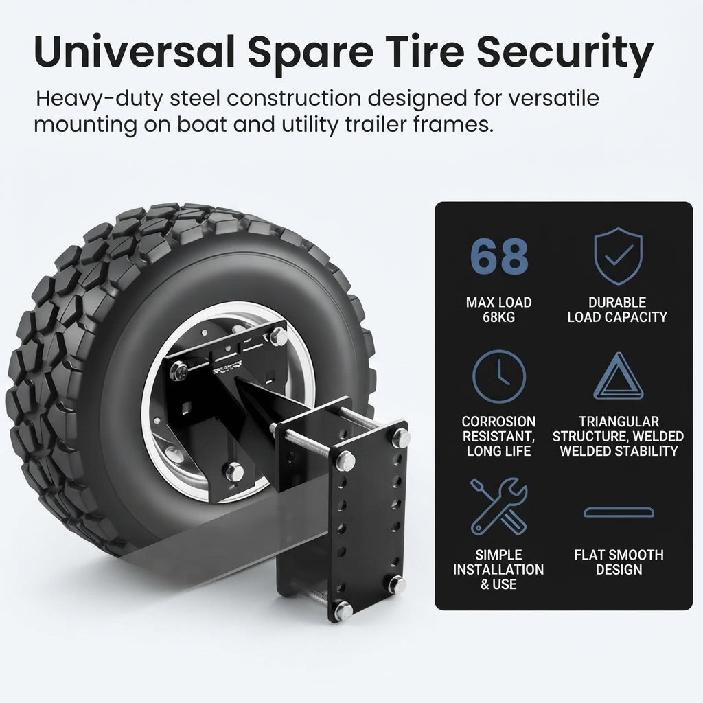 Heavy-Duty Marine Trailer Spare Tire Mount - Universal 6" Frame Fit, Steel